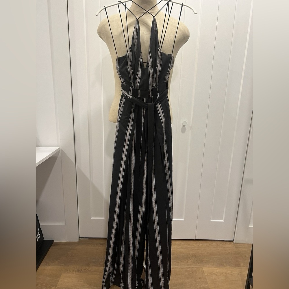 Elegant Black and White Striped Jumpsuit